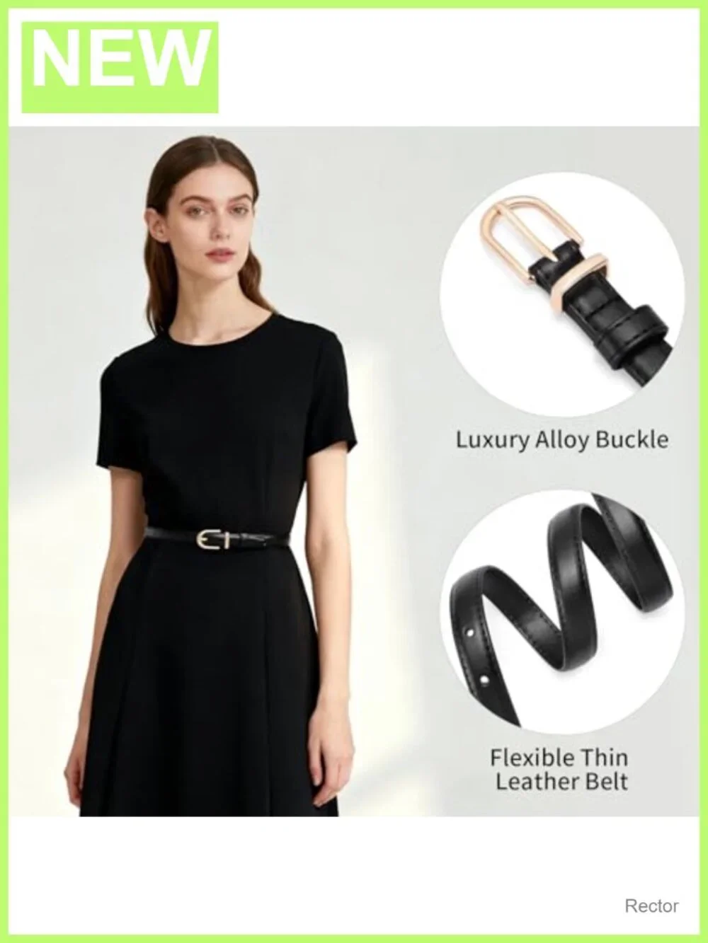 Women's Genuine Leather Waist Belt with Gold Pin Buckle